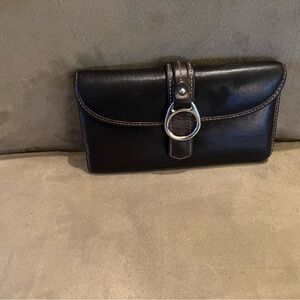 Dooney & Burke Dark Brown LeatherWallet with Silver Ring Accent